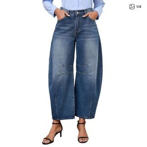 Women's Blue Barrel-Leg Jeans, Size 26